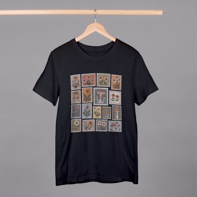 Vintage Botanical Stamp Tee with Flowers and Mushr (Creator Uploaded)