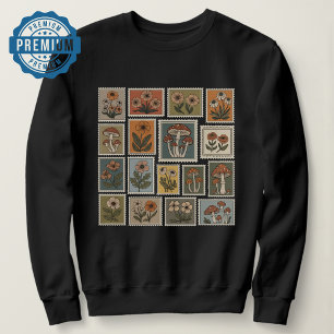 Vintage Botanical Stamp with Flowers and Mushroom Sweatshirt