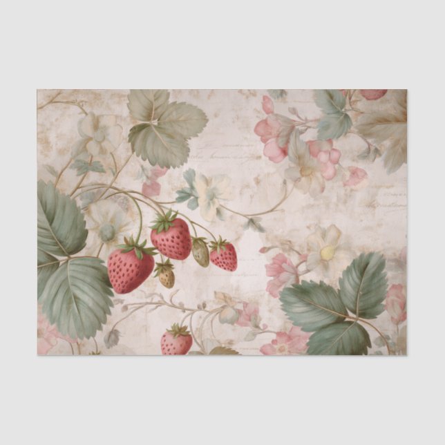 Vintage Botanical Strawberries Tissue Paper (Front)