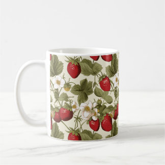 Vintage Botanical Strawberry Pattern Ceramic Mug