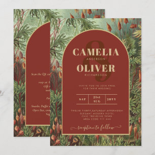 Vintage Botanical Terracotta Florals Arch WEDDING Invitation