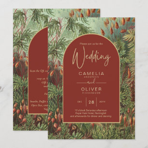 Vintage Botanical Terracotta Florals Arch WEDDING Invitation