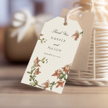 Vintage Botanical Thank You Gift Tag<br><div class="desc">Express your gratitude with this elegant gift tag, part of a botanical wedding suite that captures the essence of a vintage garden. Adorned with coral and peach orchid illustrations that curve gracefully around the edges, this tag features a classic, textured parchment background. The design is highlighted by a chic sky...</div>
