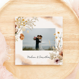 Vintage Botanical Tiny Floral Wedding Just Married Announcement