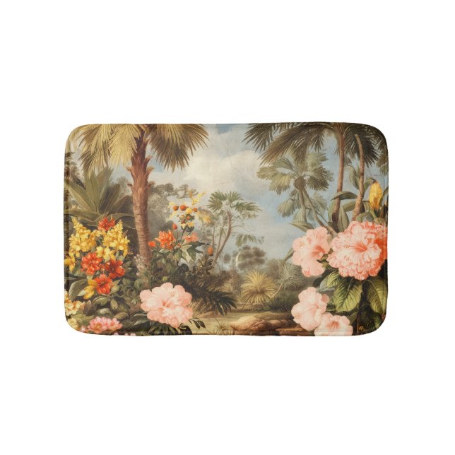 Vintage Botanical Tropical Palms Bath Mat (Front)