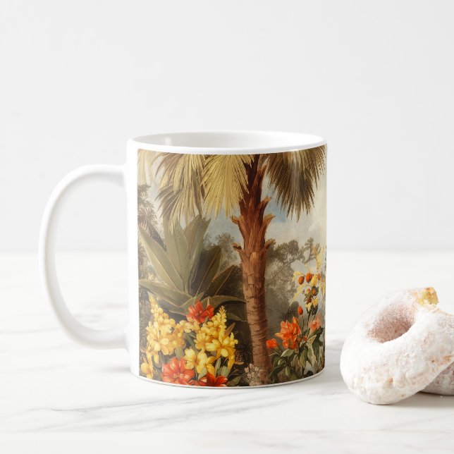Vintage Botanical Tropical Palms Coffee Mug (With Donut)