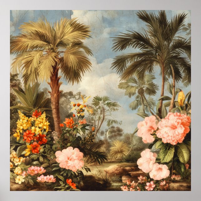 Vintage Botanical Tropical Palms Poster (Front)