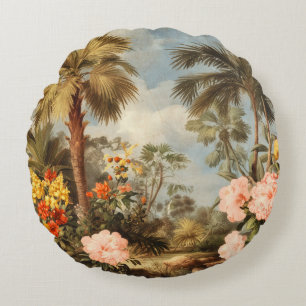 Vintage Botanical Tropical Palms Round Cushion