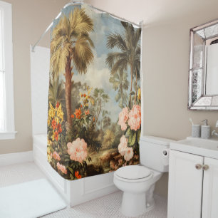 Vintage Botanical Tropical Palms Shower Curtain