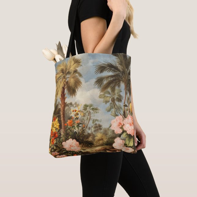 Vintage Botanical Tropical Palms Tote Bag (Close Up)