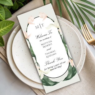Vintage Botanical Tulips Monogram Wedding Program