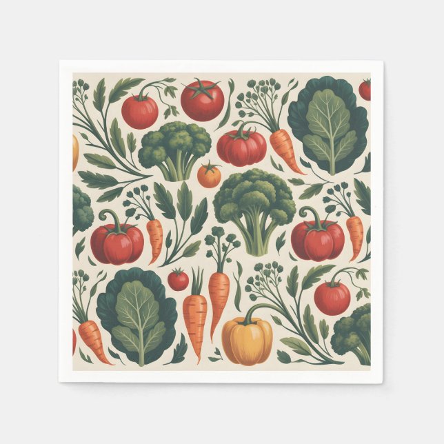 Vintage Botanical Vegetable Garden Pattern Napkin (Front)