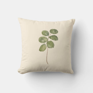 Vintage Botanical Watercolor Round Leaves Cream Th Cushion