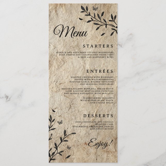 Vintage Botanical Wedding Dinner Menu (Front)