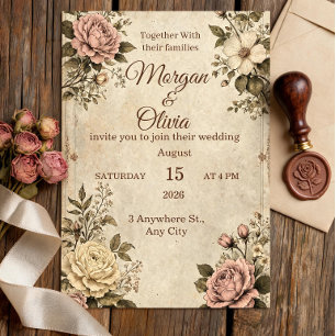 Vintage Botanical Wedding Invitation   Antique Sep