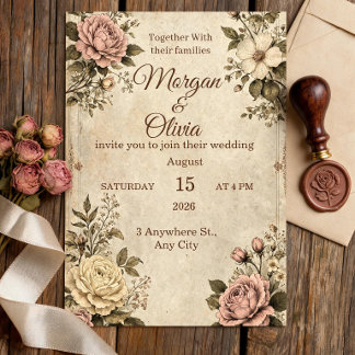 Vintage Botanical Wedding Invitation | Antique Sep