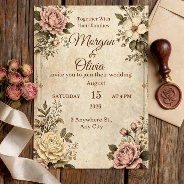 Vintage Botanical Wedding Invitation | Antique Sep (Creator Uploaded)