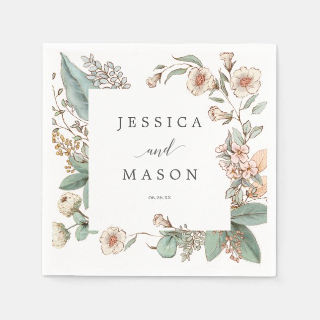 Vintage Botanical Wedding Napkin Cocktail Napkin (Front)