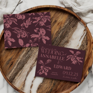 Vintage Botanical Wedding Plum Burgundy Invitation