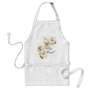 Vintage Botanical White Flowers Kiss/Cook Apron