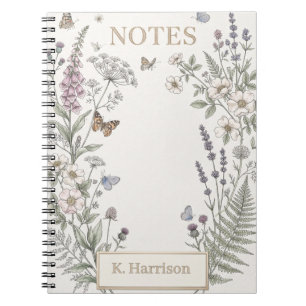 Vintage Botanical Wildflower and Butterfly Design Notebook
