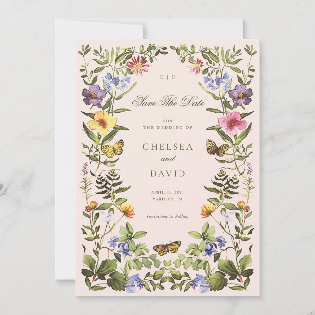 Vintage Botanical Wildflower Boho Save The Date Invitation (Front)
