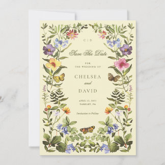 Vintage Botanical Wildflower Boho Save The Date Invitation
