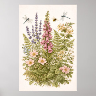 Vintage Botanical Wildflower Garden Art Poster