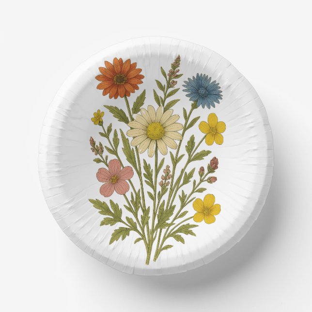 Vintage Botanical Wildflower Paper Plate/ Plate (Front)