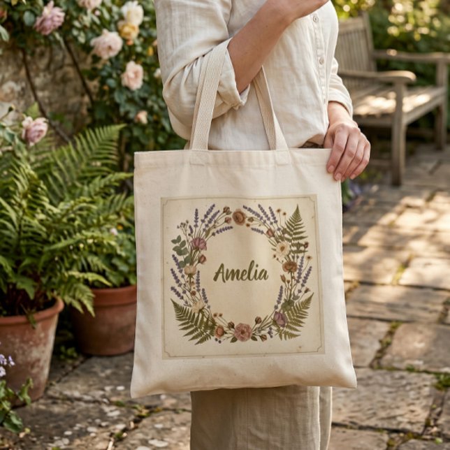 Vintage Botanical Wreath Tote Bag | Personalised  (Creator Uploaded)