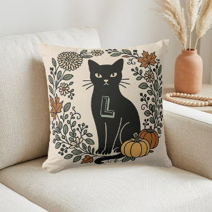 Vintage Botanicals Black Cat Monogram Fall Colours Cushion