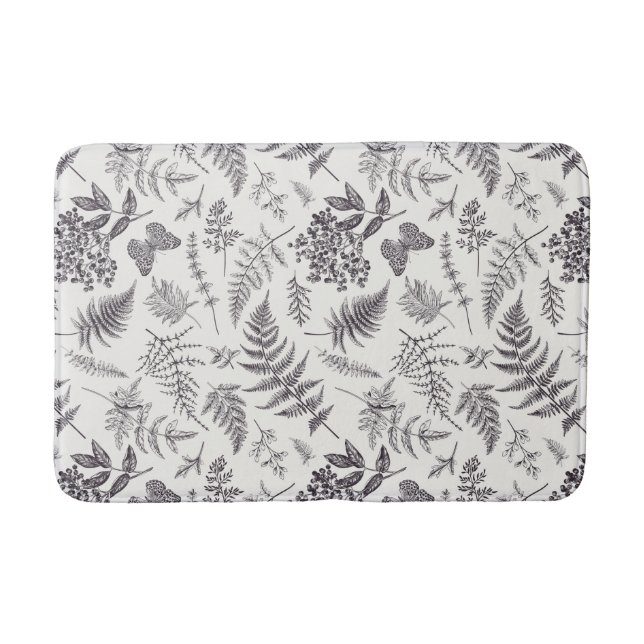 Vintage Botany & Butterfly Pattern Bath Mat (Front)