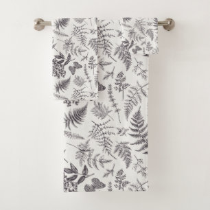 Vintage Botany & Butterfly Pattern Bath Towel Set
