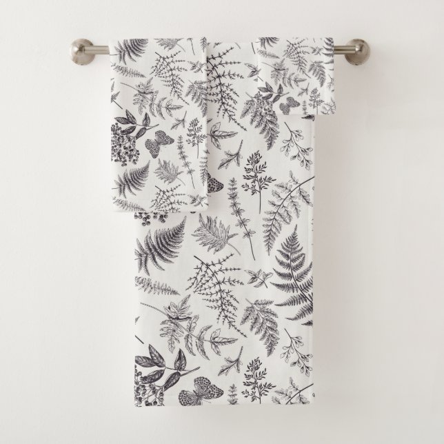 Vintage Botany & Butterfly Pattern Bath Towel Set (Insitu)