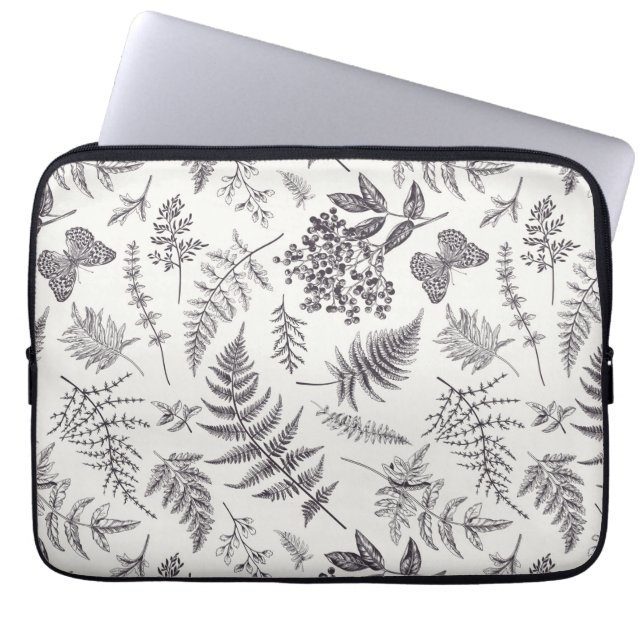 Vintage Botany & Butterfly Pattern Laptop Sleeve (Front)