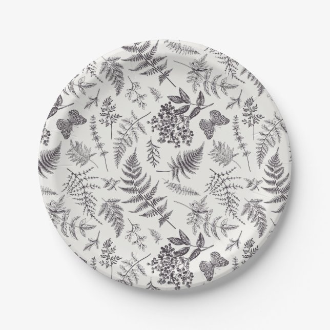 Vintage Botany & Butterfly Pattern Paper Plate (Front)