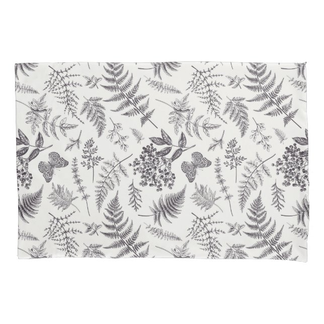 Vintage Botany & Butterfly Pattern Pillowcase (Front-Left)