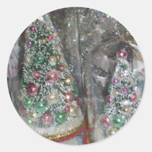 Vintage Bottle Brush Tree Classic Round Sticker