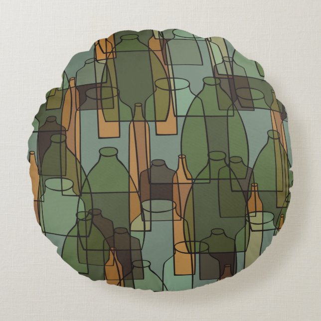 Vintage bottles,jars and glasses pattern round cushion (Front)