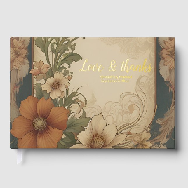 Vintage Bougainvillea Art Nouveau Wedding Guest Book (Front)