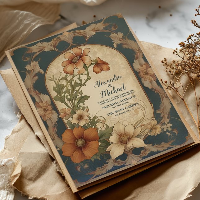 Vintage Bougainvillea  Art Nouveau Wedding Invitation (Creator Uploaded)