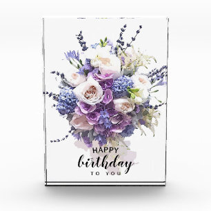 Vintage Bouquet Customised Birthday Calligraphy Photo Block