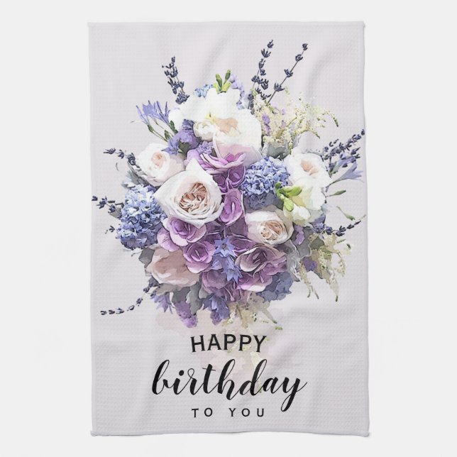Vintage Bouquet | Customised Birthday Calligraphy Tea Towel (Vertical)