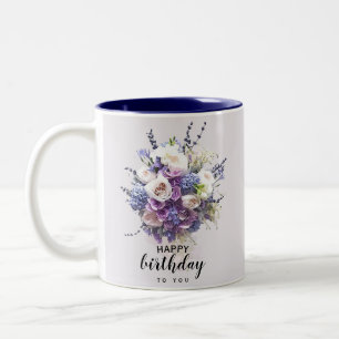 Vintage Bouquet Customised Birthday Calligraphy Two-Tone Coffee Mug