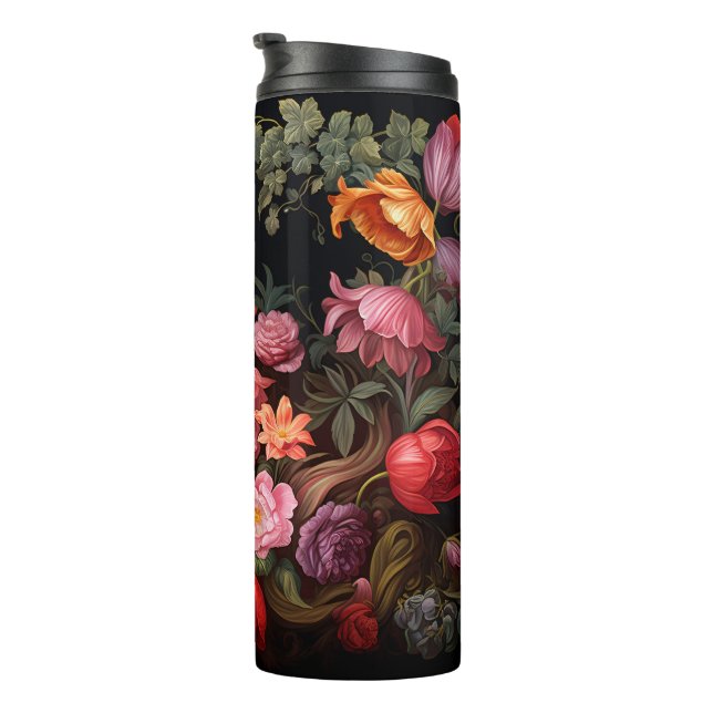 Vintage Bouquet Flowers Black Thermal Tumbler (Rotated Right)