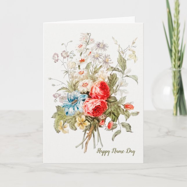 Vintage Bouquet Name Day Greeting Card (Front)