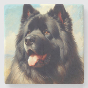 Vintage Bouvier des Flandres Painting Stone Coaster
