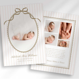 Vintage Bow Baby Photo Birth Announcement