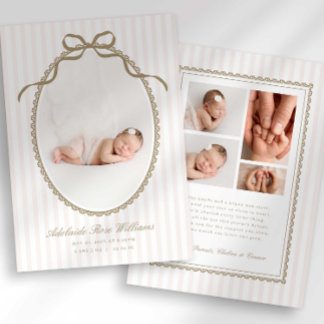 Vintage Bow Baby Photo Birth Announcement