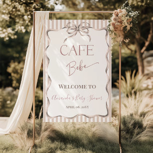 Vintage Bow Cafe Bebe Coffee Baby Shower Welcome Poster